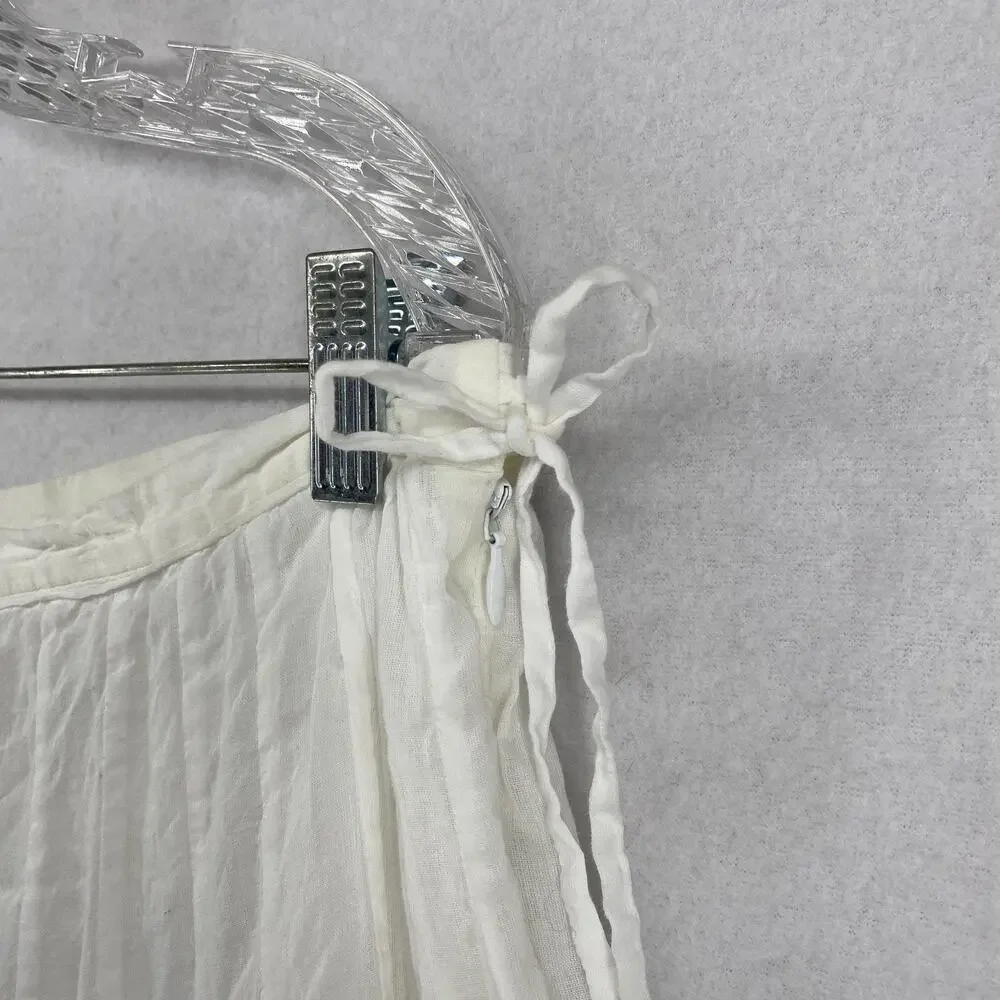 EILEEN FISHER Skirt L Double Layer Organic Cotton Voile A-Line Midi White_6